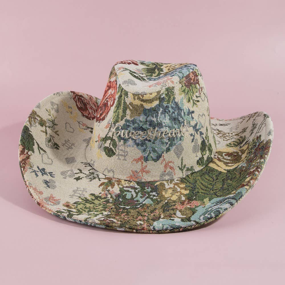 Sweetheart Script Floral Tapestry Cowboy Hat: 4MULTI