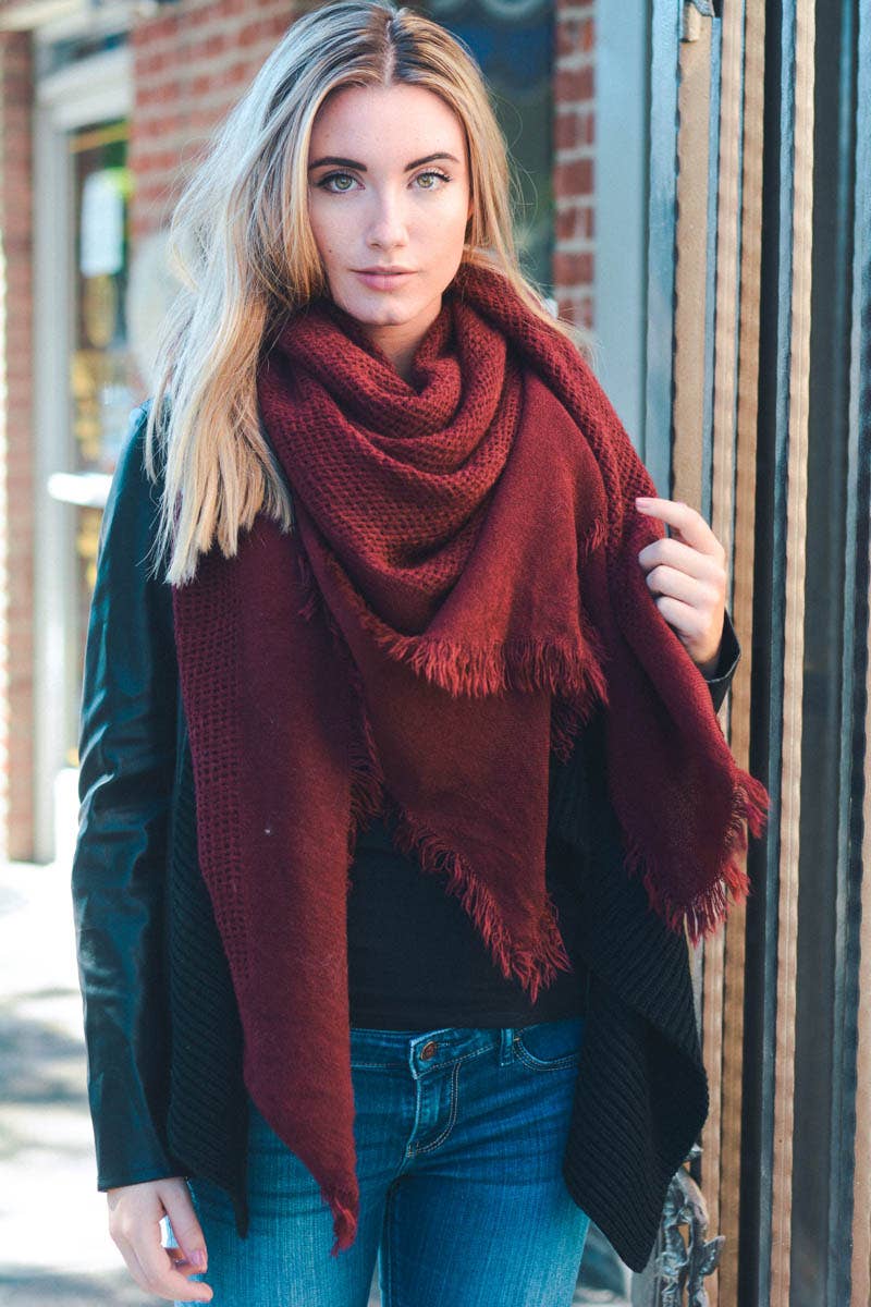 🍂 Cozy Chic: Open Weave Square Scarf Burgundy