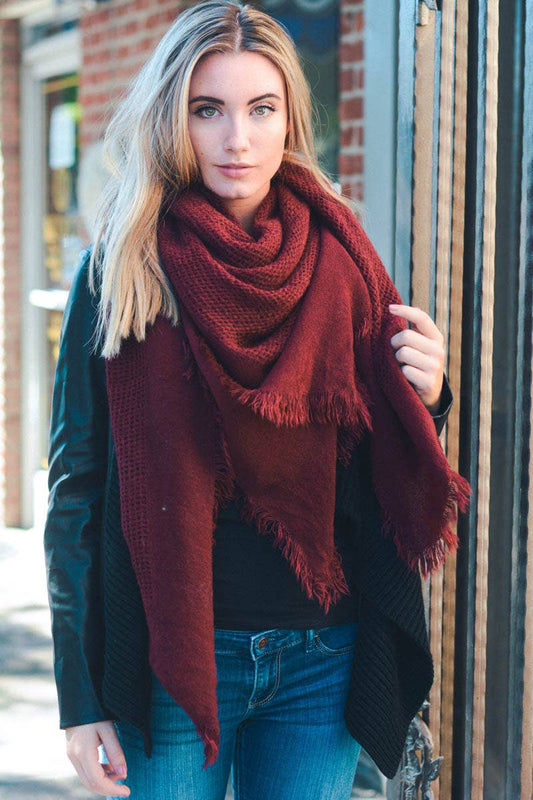 🍂 Cozy Chic: Open Weave Square Scarf Burgundy