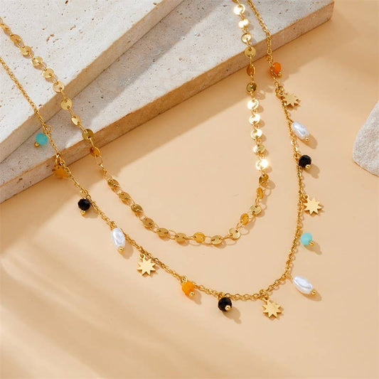 18K STAINLESS STEEL TARNISH FREE SEEDBEAD NECKLACE|40NK9422: Gold