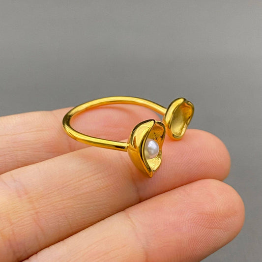 Pearl Inlaid 18K Gold Plated S.Steel Adjustable Ring - FGS