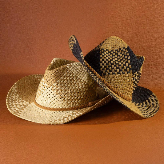 Two Tone Straw Braided Patches Cowboy Hat: IV