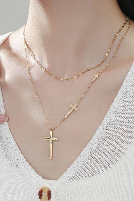 18K STAINLESS STEEL TARNISH FREE CROSS NECKLACE | 40NK361: GOLD