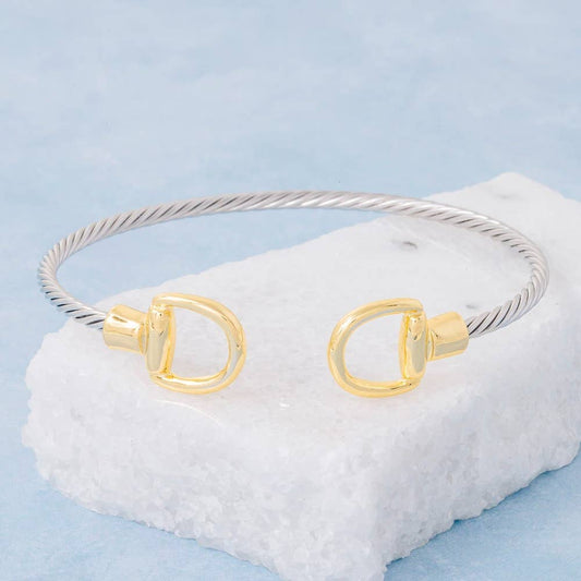 Stainless Steel Two Tone D Link Rope Cuff Bracelet: K