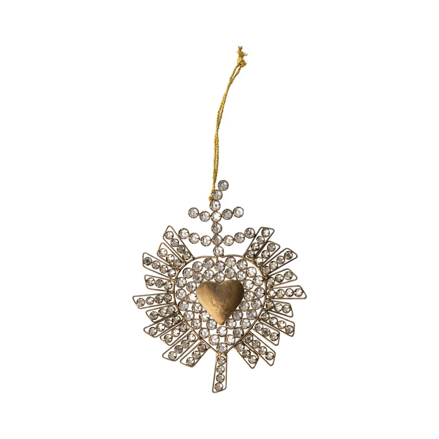 Metal Sacred Heart Milagro Ornament with Glass Jewels