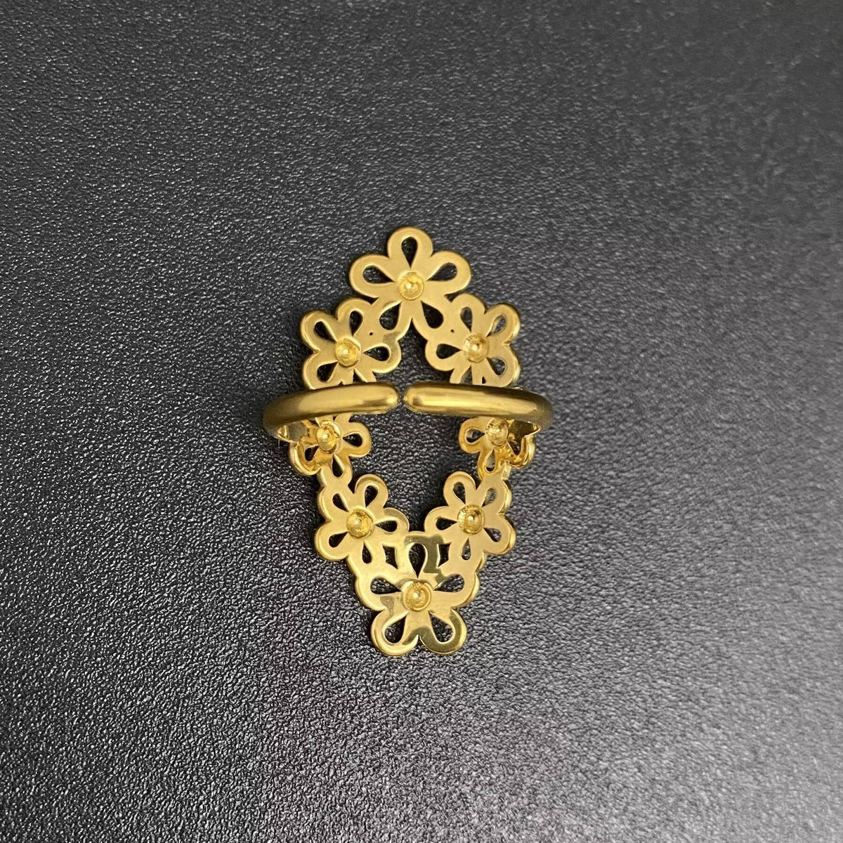 Hollow Flower 18K Gold Plated Stainless Steel Adjustable Ring - FGS