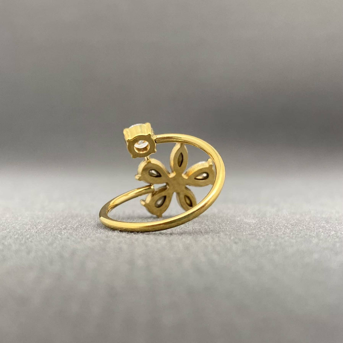 Zircon Flower 18K Gold Plated Stainless Steel Ring - FGS