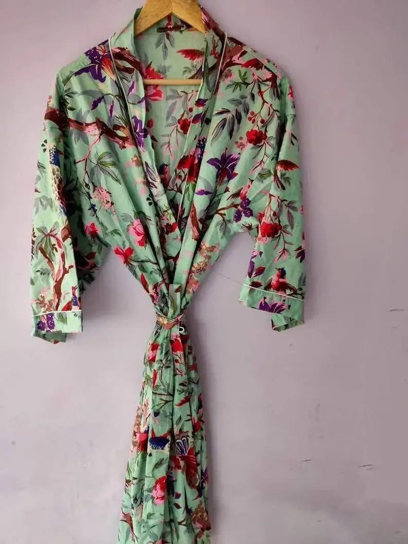 EXPRESS DELIVERY- Cotton Kimono Robes Bird Print Kimono Robe
