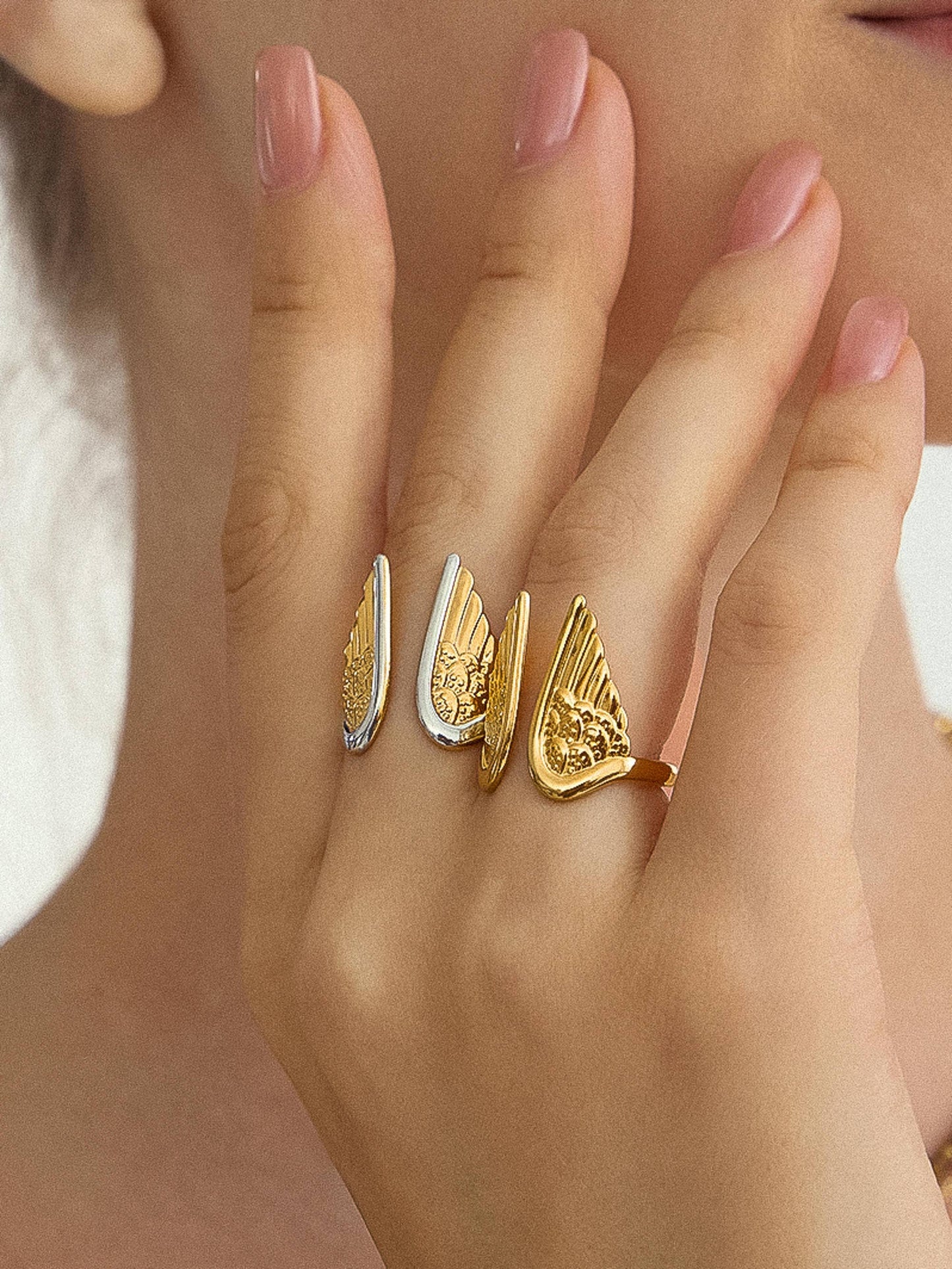 Silvane 18K Gold Non-Tarnish Angel Wing Ring: Multi-Colored