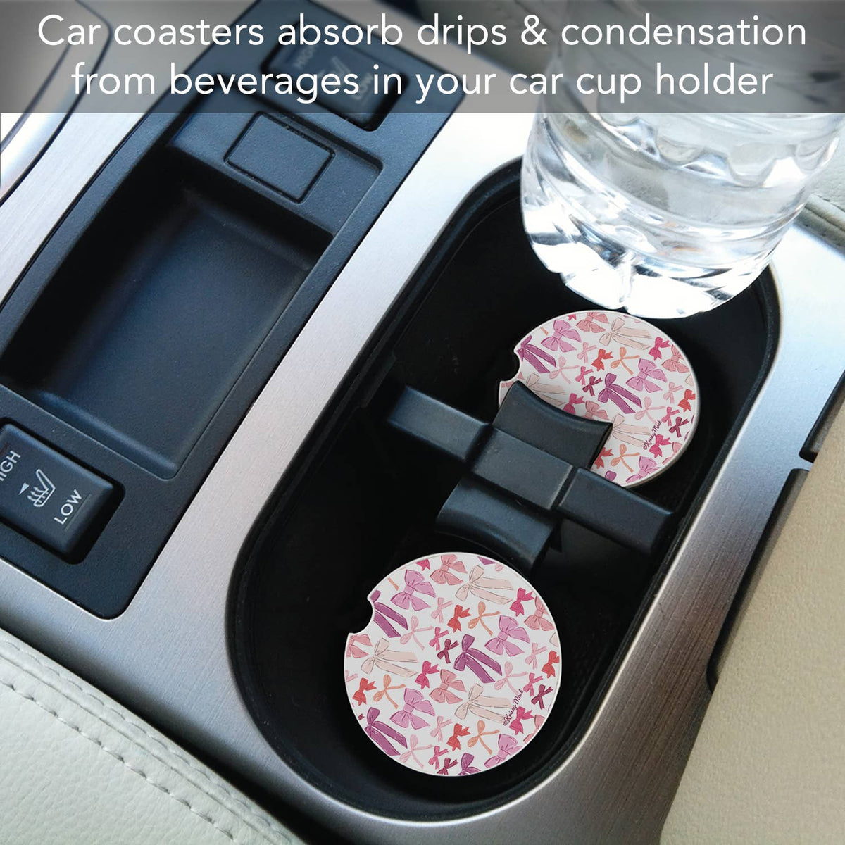 "Mixed Bows" Absorbent Stone Car Coaster 1pk