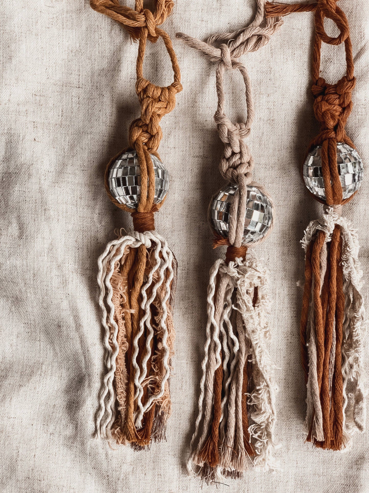 Neutral Disco Ball Car Charms | Retro Decor: Mustard