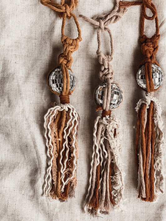 Neutral Disco Ball Car Charms | Retro Decor: Mustard