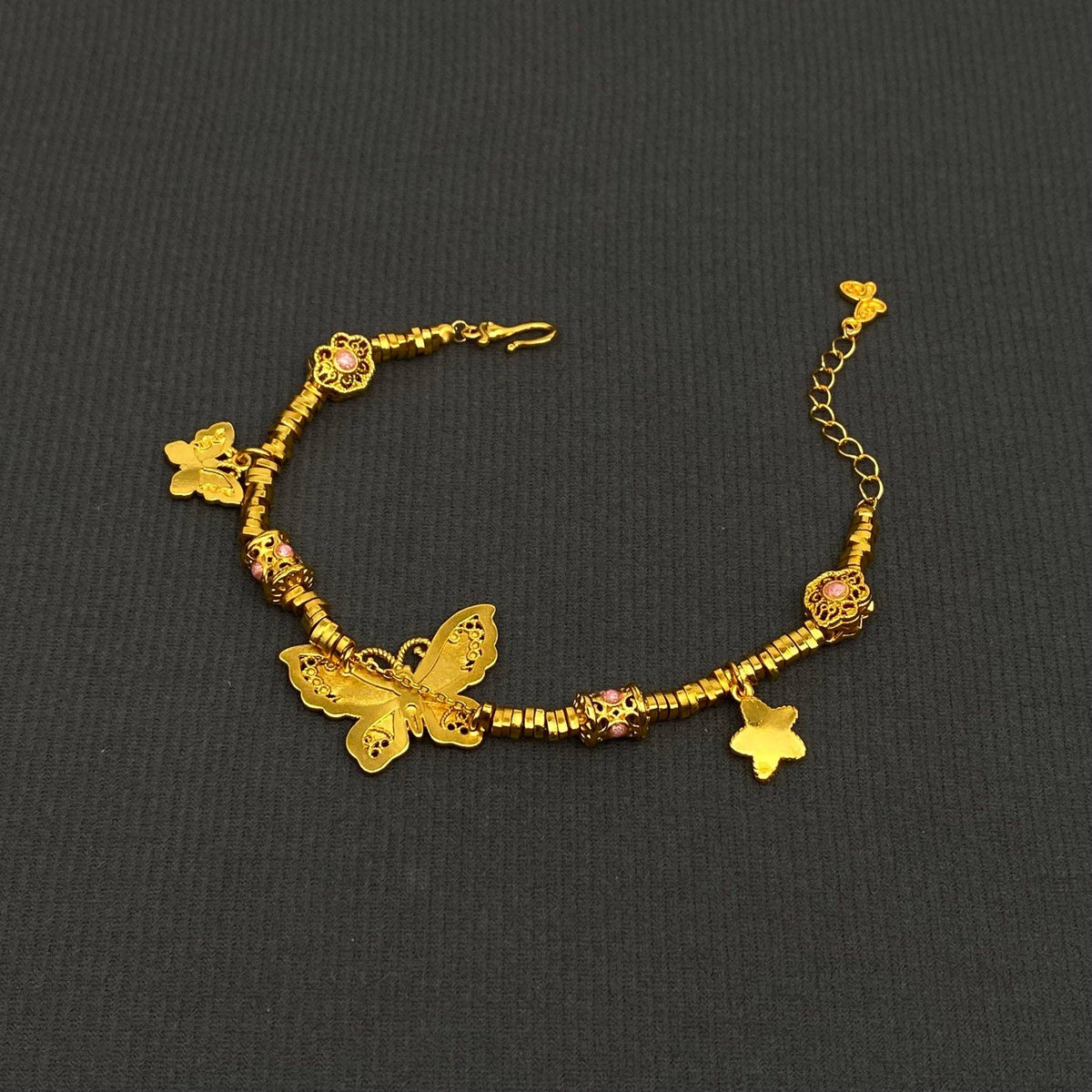 Enamel Butterfly Charm 18K Gold Plated Brass Bracelet