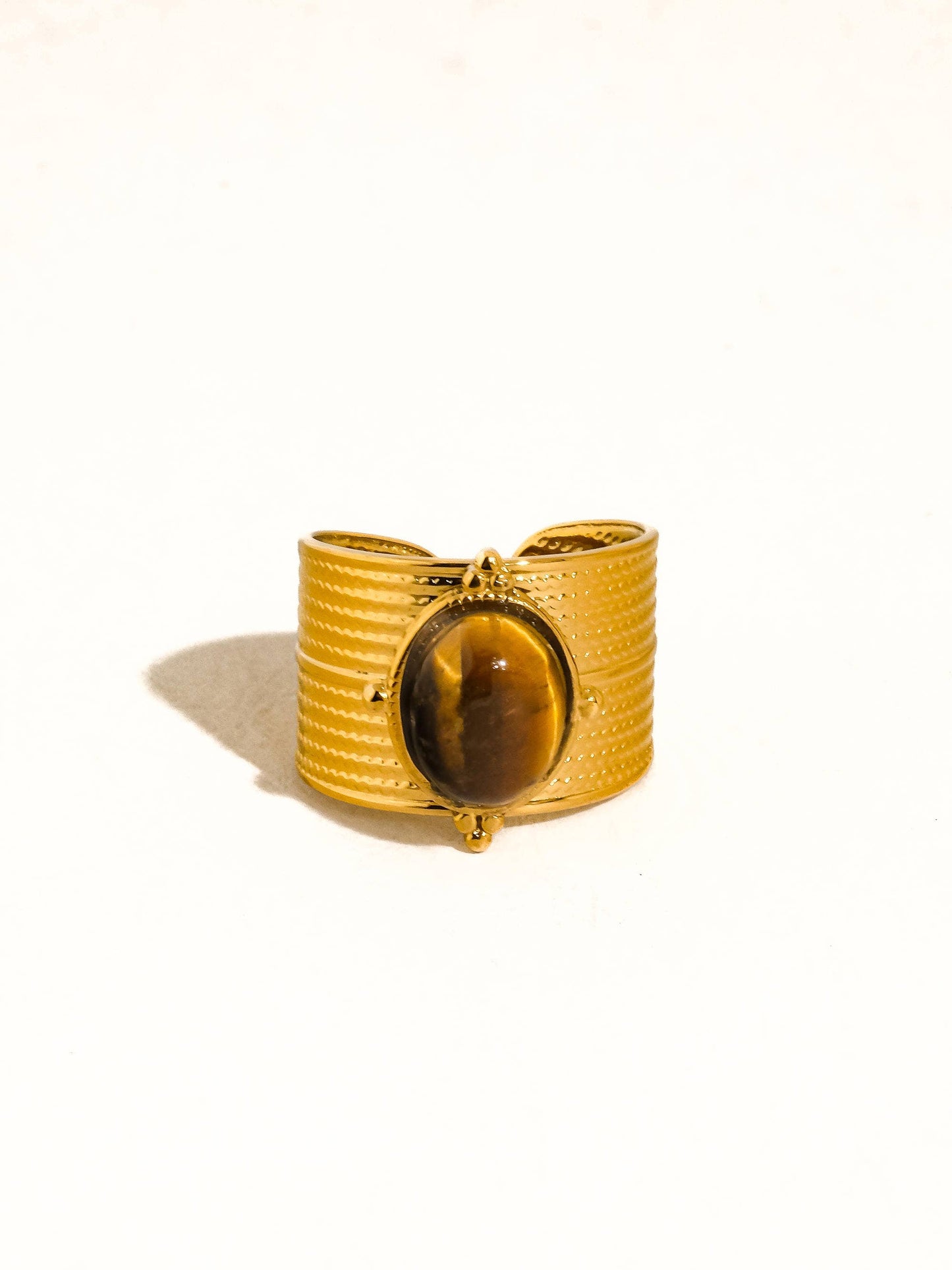 Oasis 18K Gold Non-Tarnish Stone Bold Adjustable Ring: Green