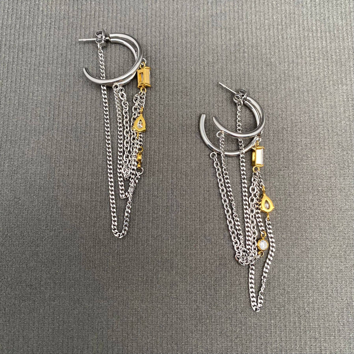 Two Tone Chain Fringe 18K Gold Plated S.Steel Earrings - FGS