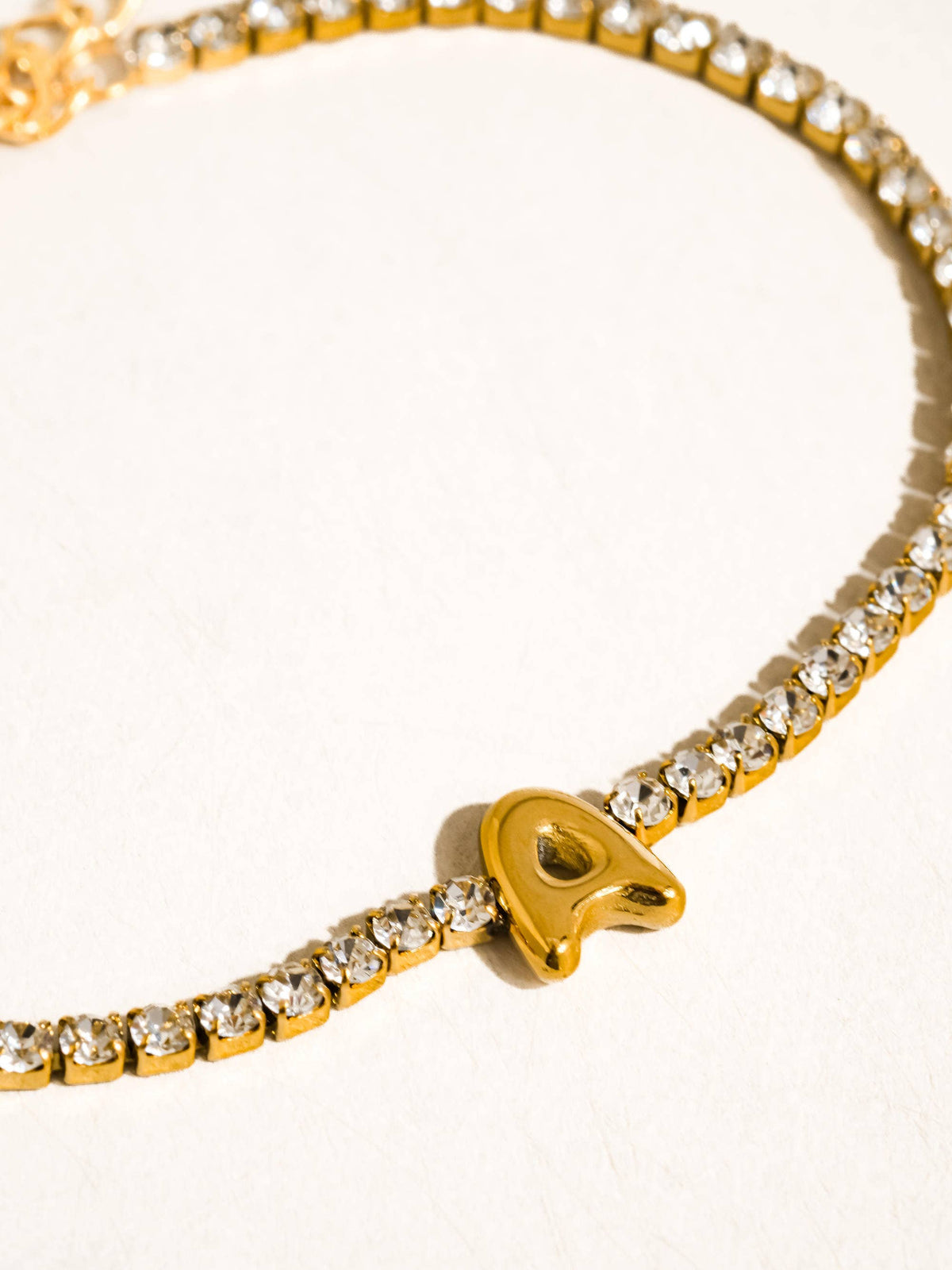 Chaplin 18K Gold Non-Tarnish Rhinestone Letter Bracelet: Yellow Gold / A