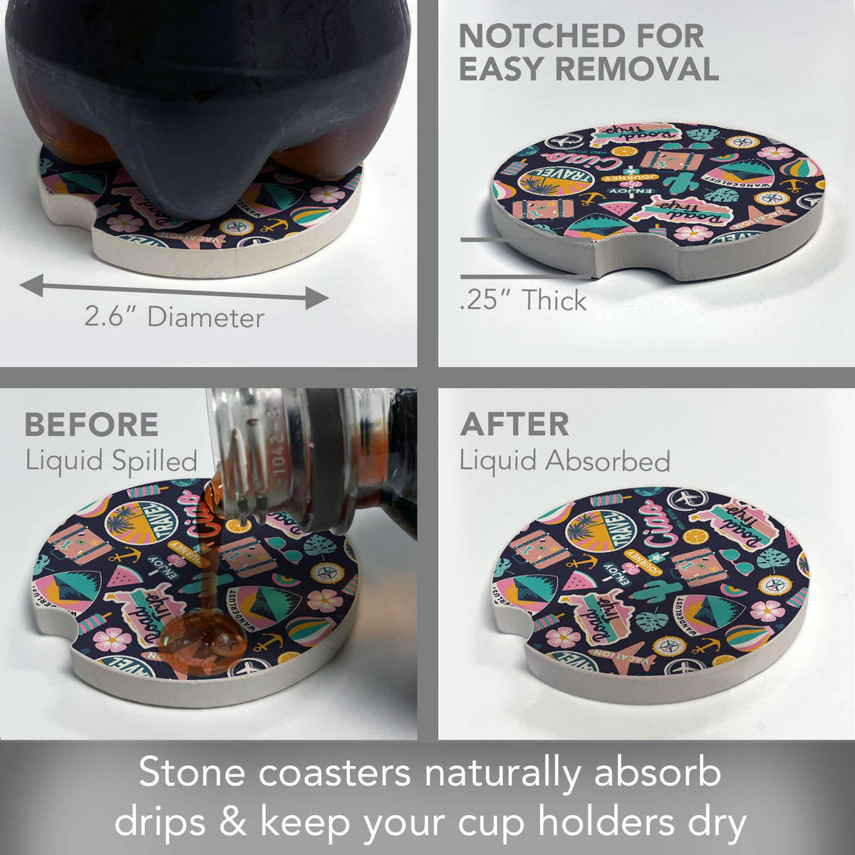 "Around the World" Single Packaged Stone Car Coaster