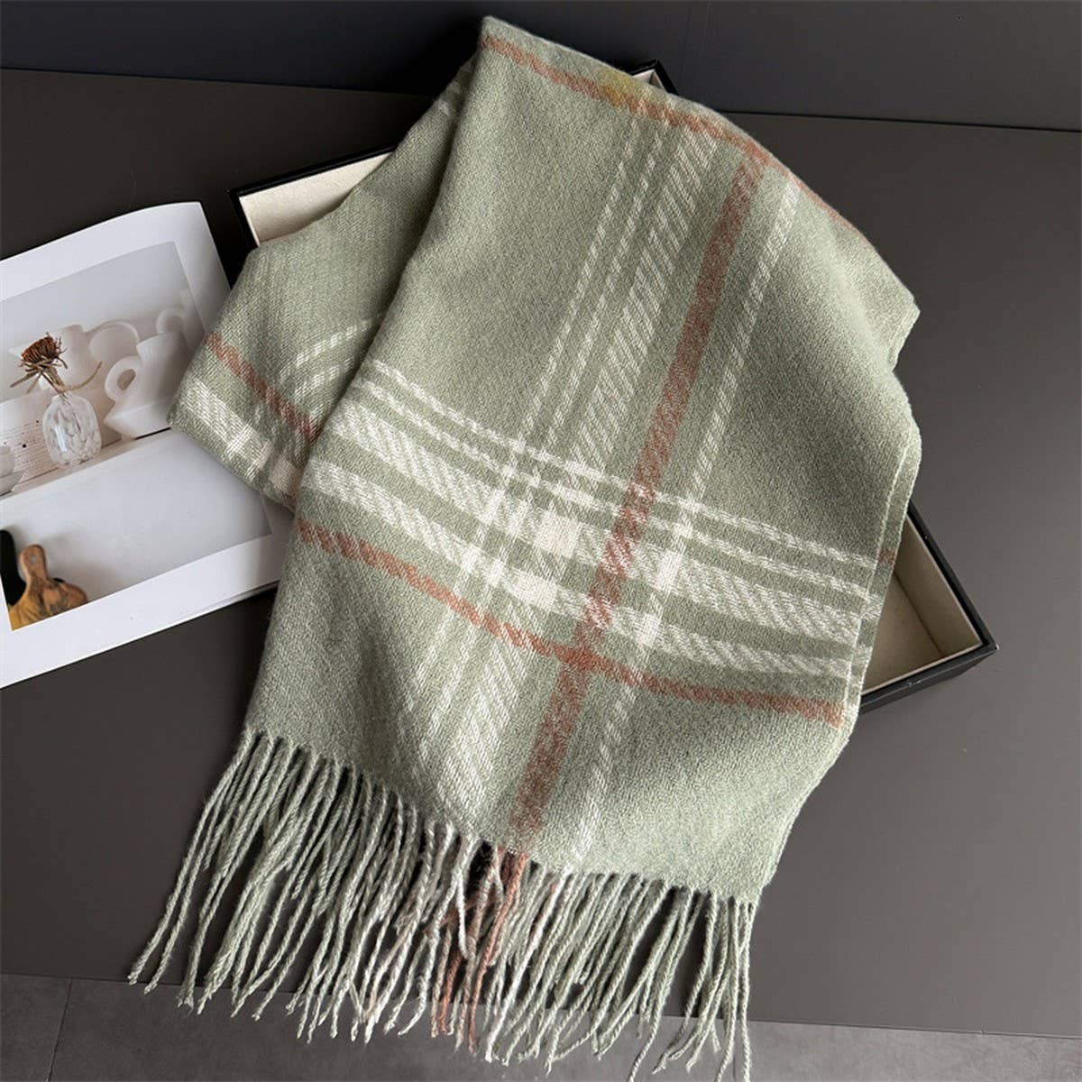 Minimal Plaid Soft Cashmere Feel Winter Scarf_CWASC03246: Pink / (OS) 1