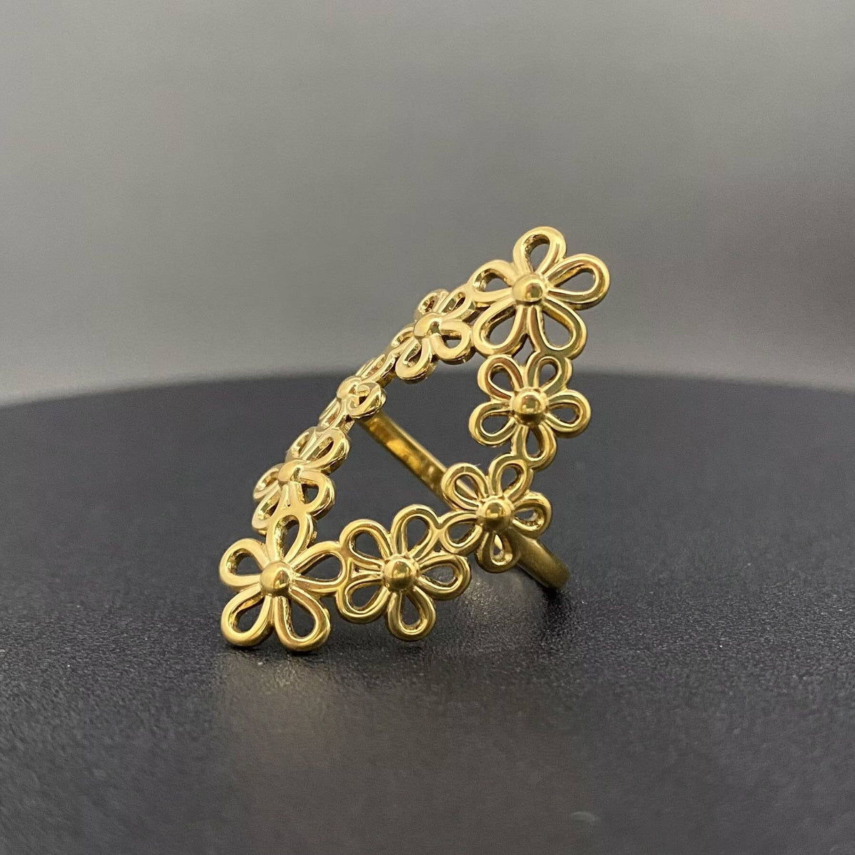 Hollow Flower 18K Gold Plated Stainless Steel Adjustable Ring - FGS
