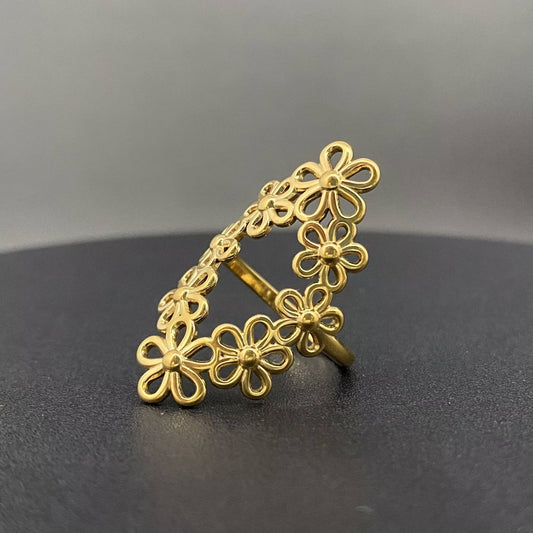 Hollow Flower 18K Gold Plated Stainless Steel Adjustable Ring - FGS
