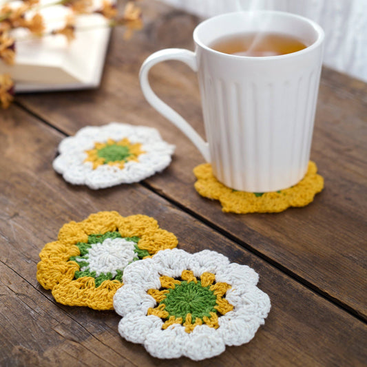Crochet Daisy Coaster Set