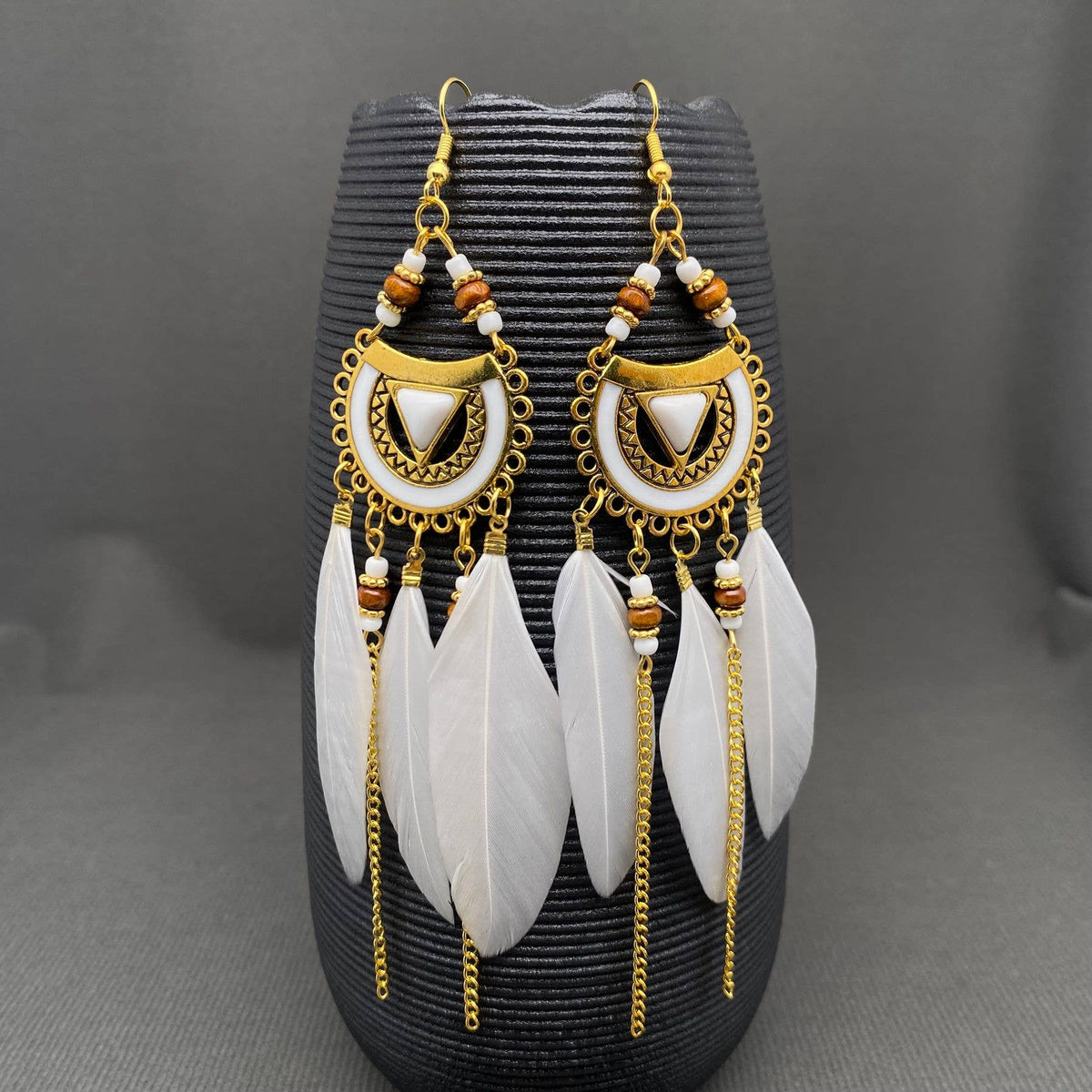 Multi-style White Feather Fringe Dangle Earrings: B