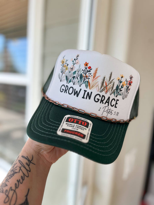 Grow in Grace Graphic Trucker Hat: With Chain