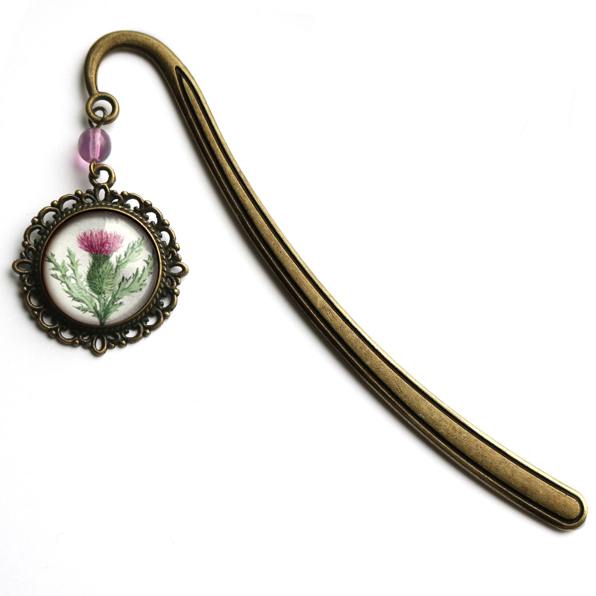 Scottish Thistle Glass Cabochon Bronze and Glass Bookmark