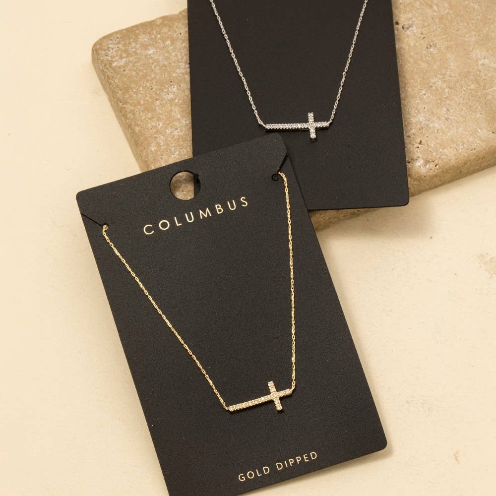Pave Cross Pendant Necklace: G