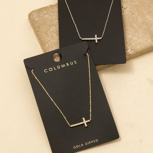 Pave Cross Pendant Necklace: G