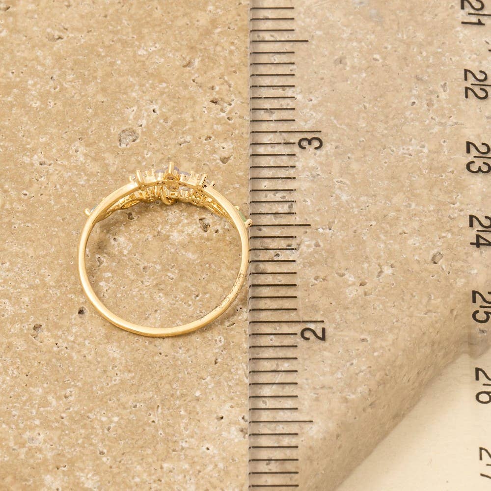Gold Dipped Floral Cz Dangle Jewel Studded Ring: G