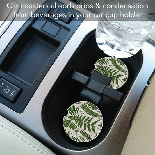 "Natural Ferns" Absorbent Stone Car Coaster 1pk