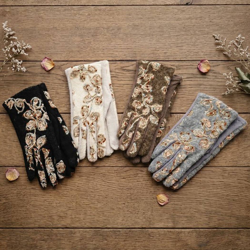 Floral Embroidered Touchscreen Gloves: GY