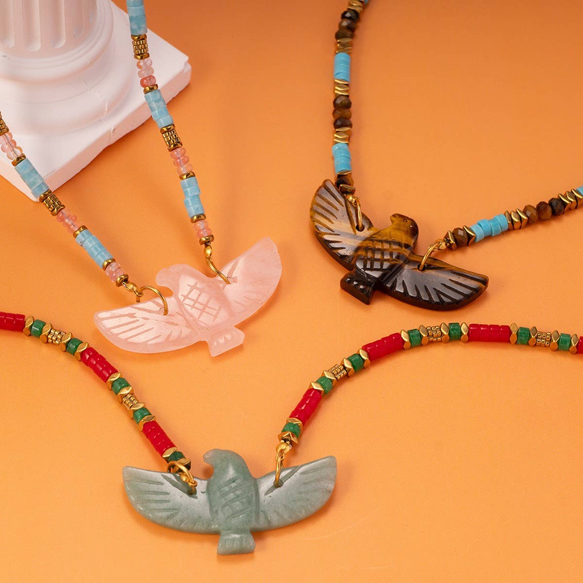 Handmade Eagle Necklace with Gemstone Beads_CWMM7532: TYPE2 / (OS) 1