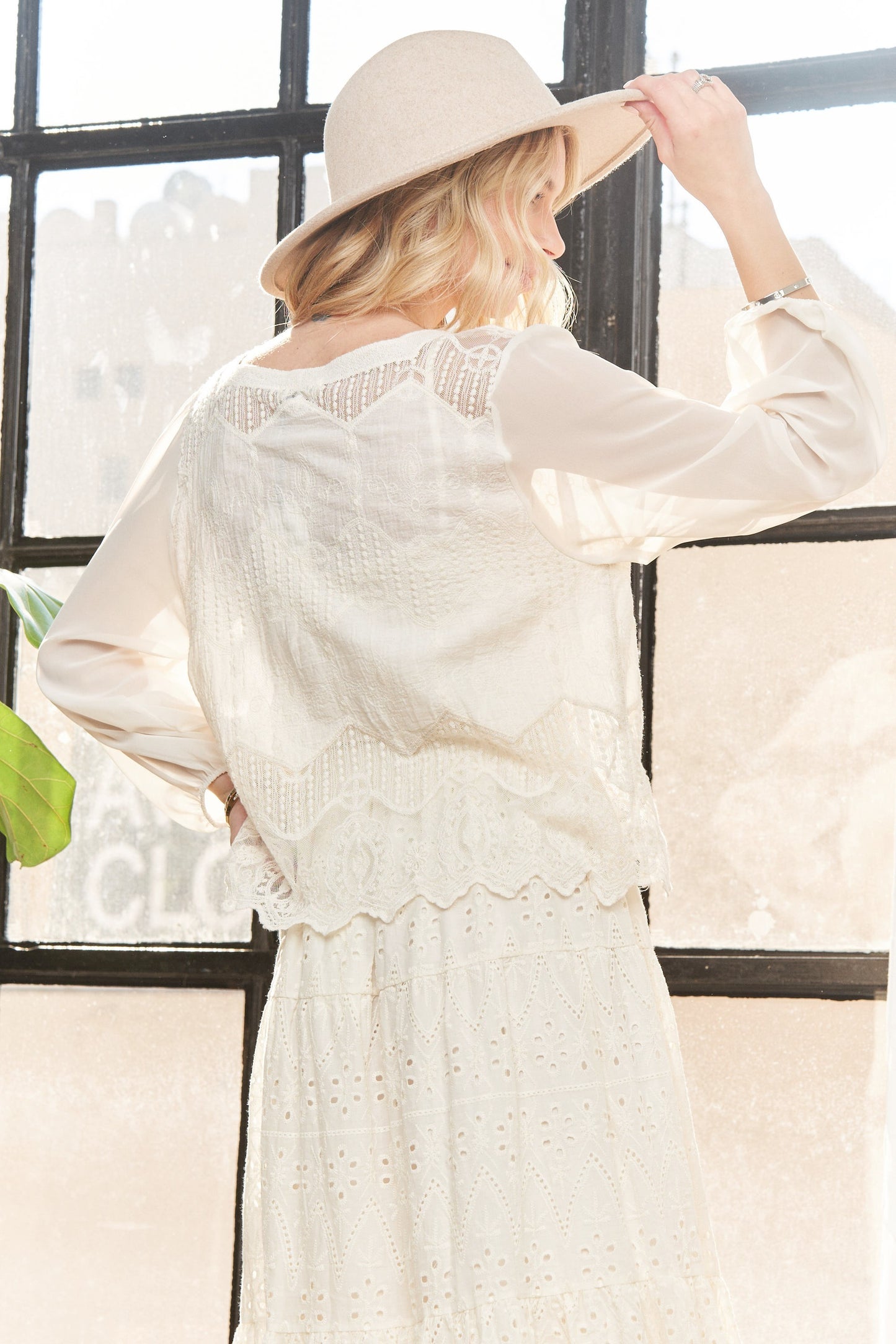 Sheer Sleeve Crochet Blouse