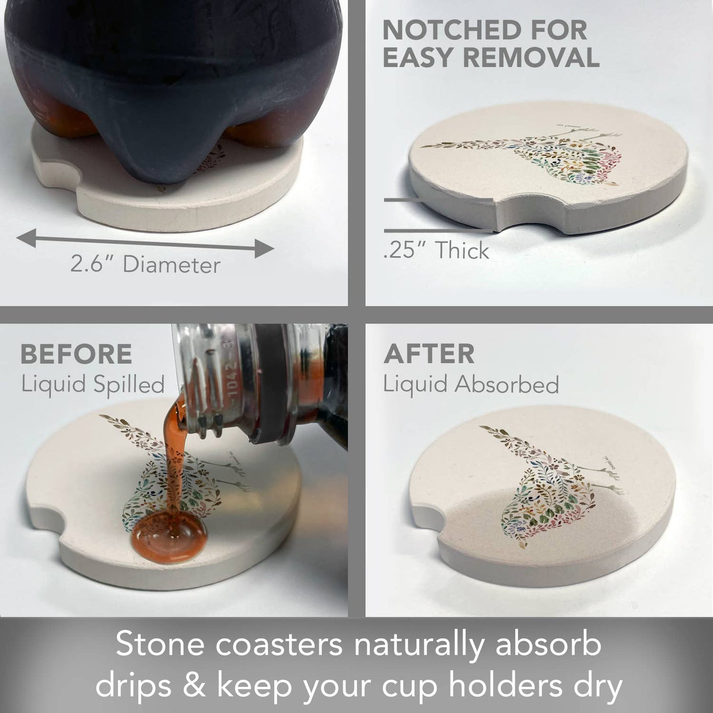 "From Nature Bird" Absorbent Stone Car Coaster