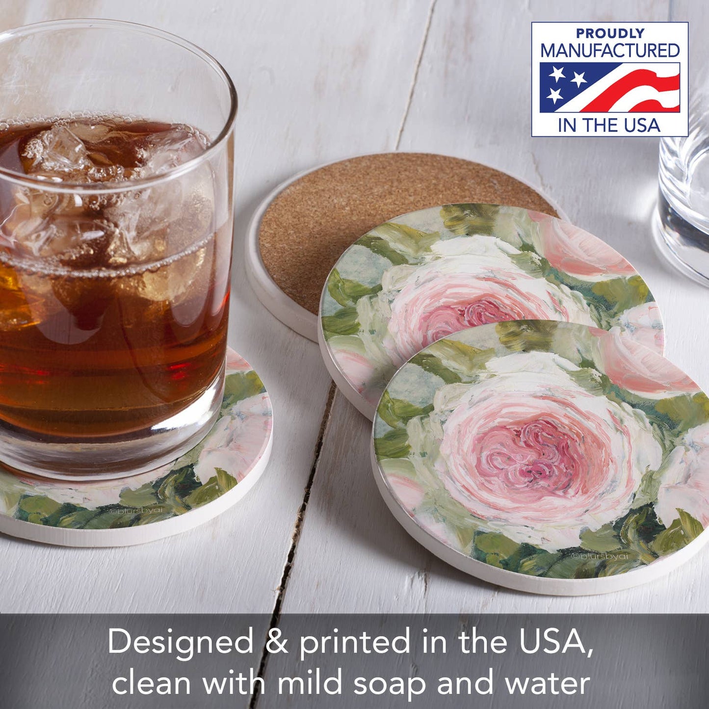 "Aged Beauty" 4 Pack Round Absorbent Stone Coasters