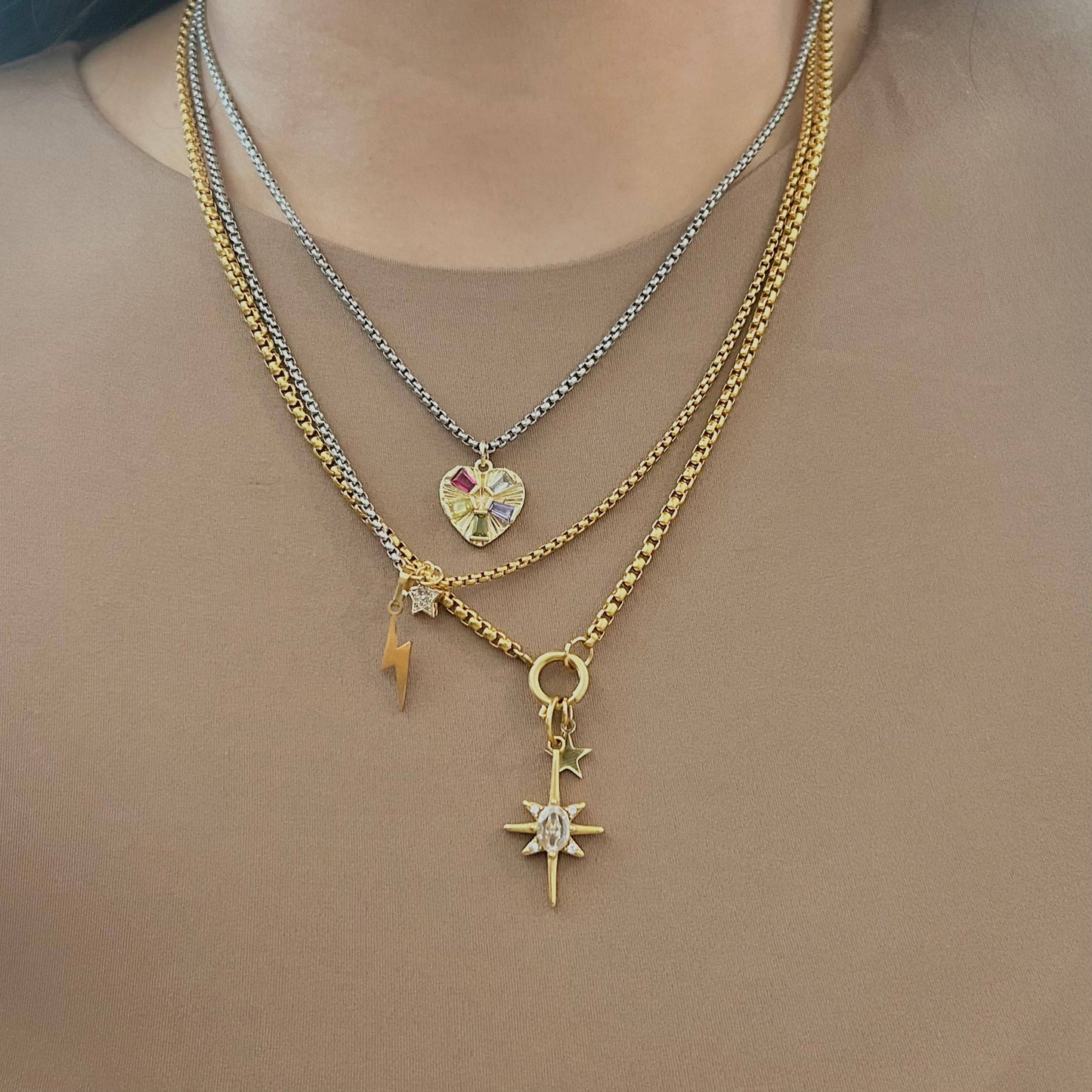 Stars removable charms pendants necklace 18k gold plated 