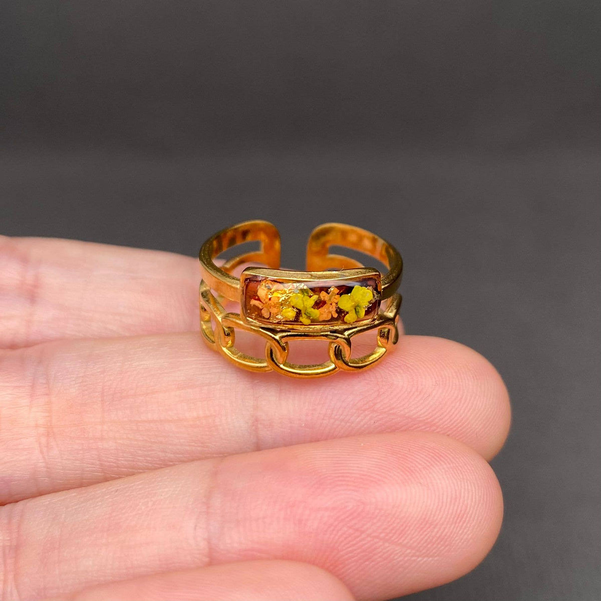 Dried Flowers 18K Gold Plated Stainless Steel Ring - PDF/FGS: Style E