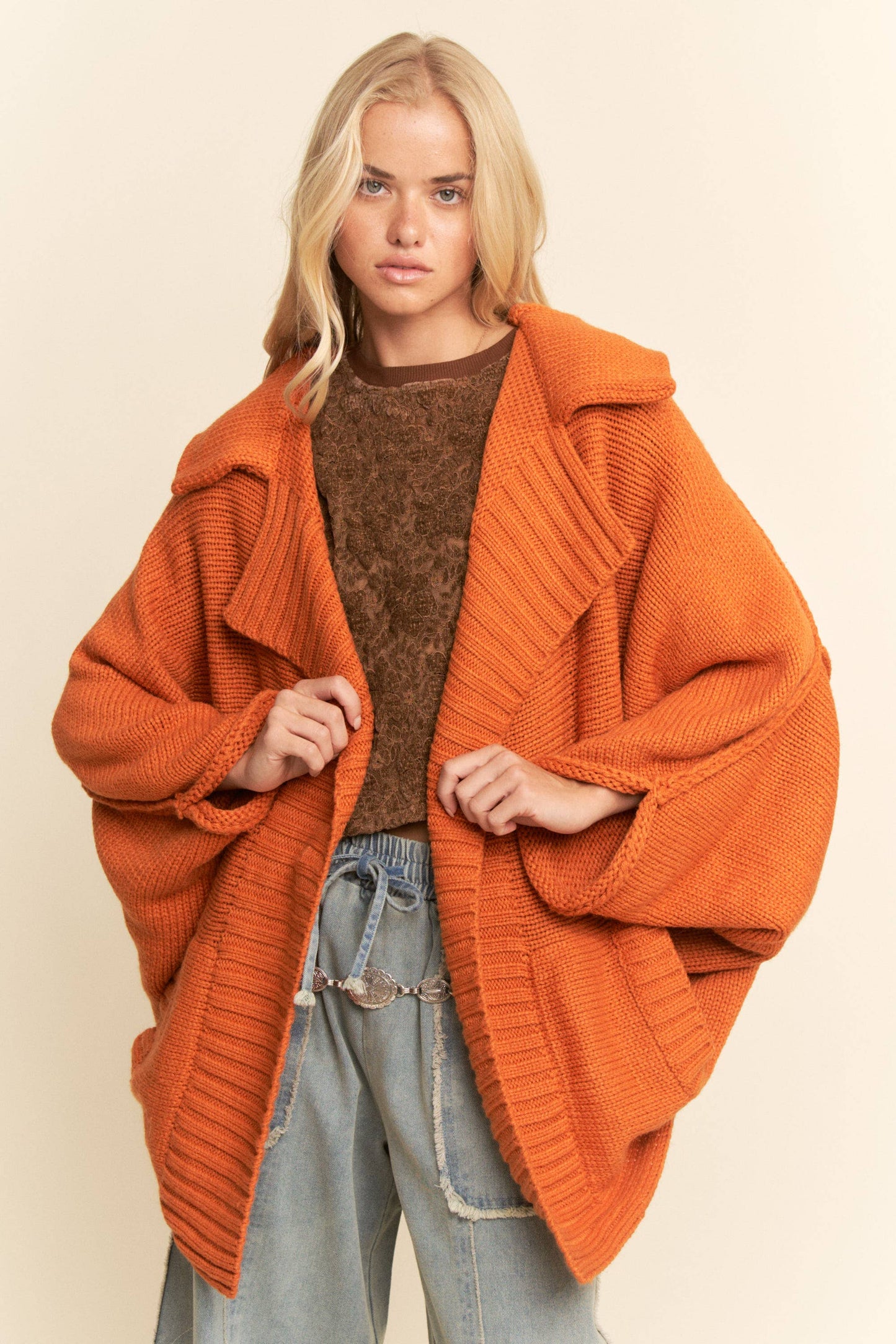 Oversized Cocoon Open Front Knit Cardigan