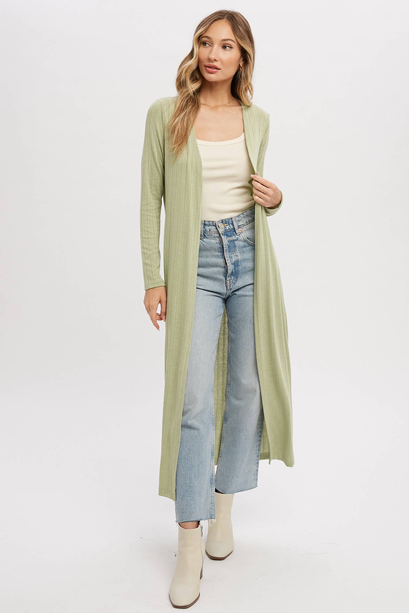 Ribbed Knit Maxi Cardigan: SAGE