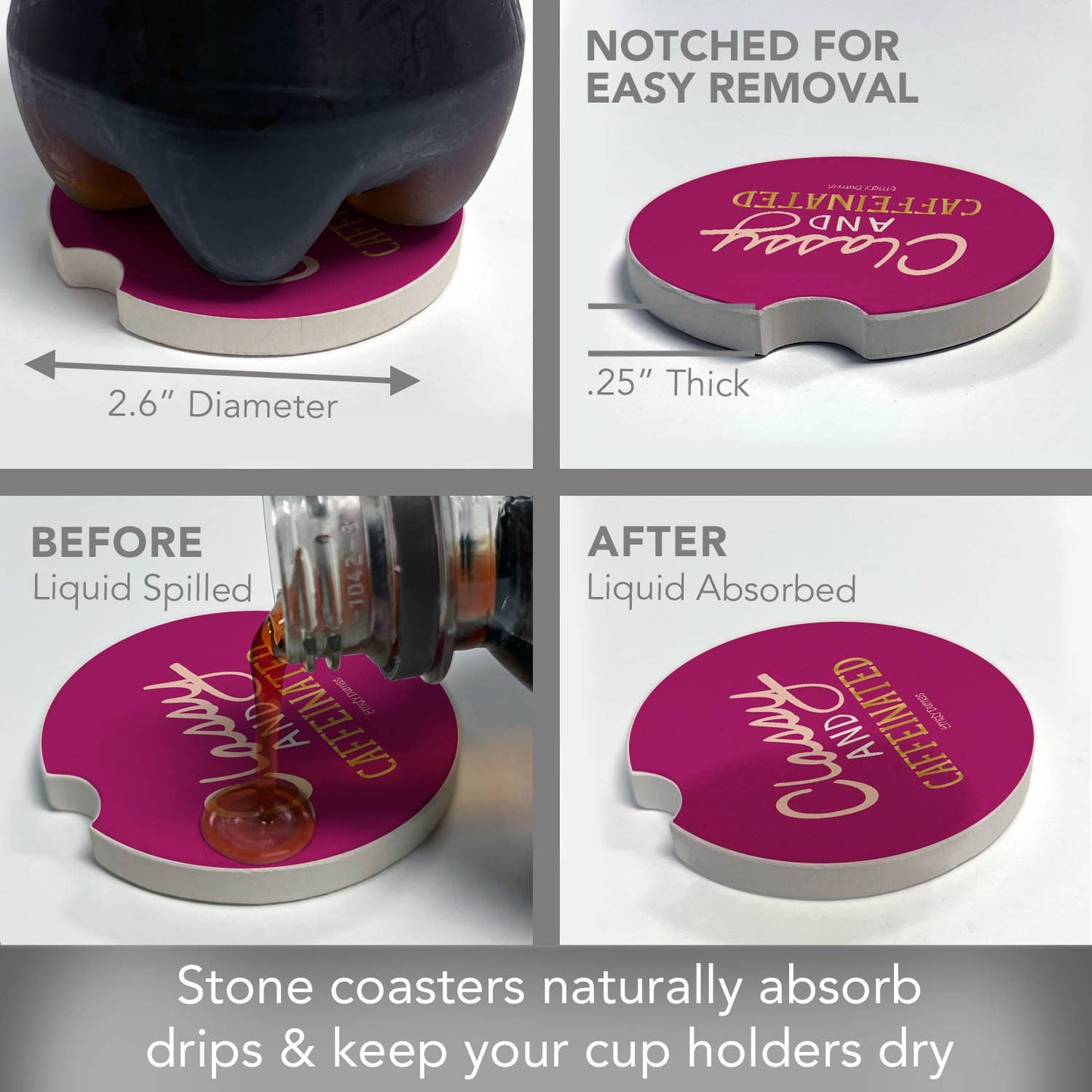 "Classy & Caffeinated" Absorbent Stone Car Coaster 1pk