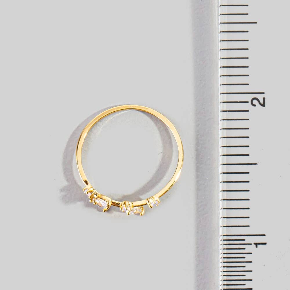 Gold Dipped Cz Delicate Leaf Ring: G