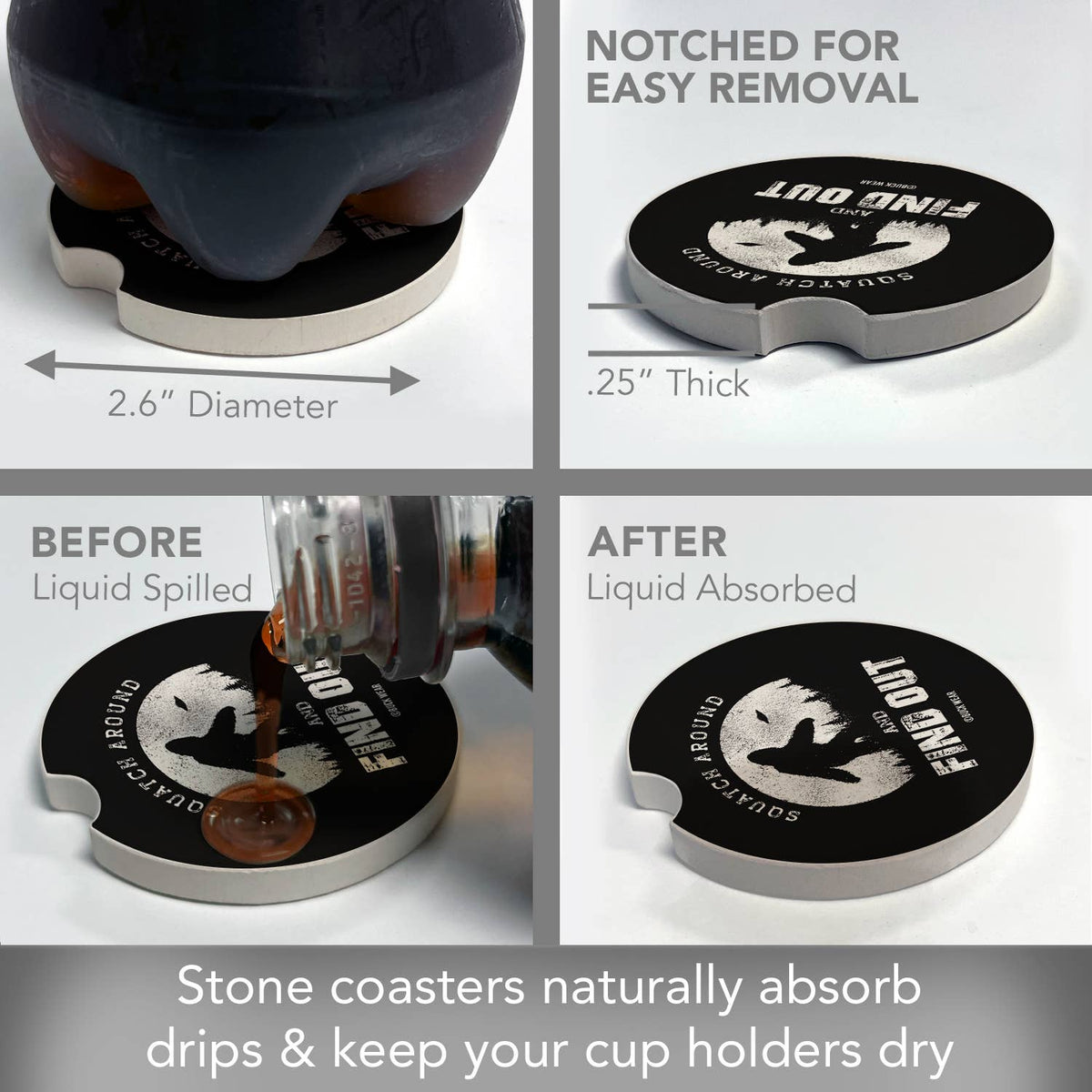 "Squatch Around" Absorbent Stone Car Coaster 1pk