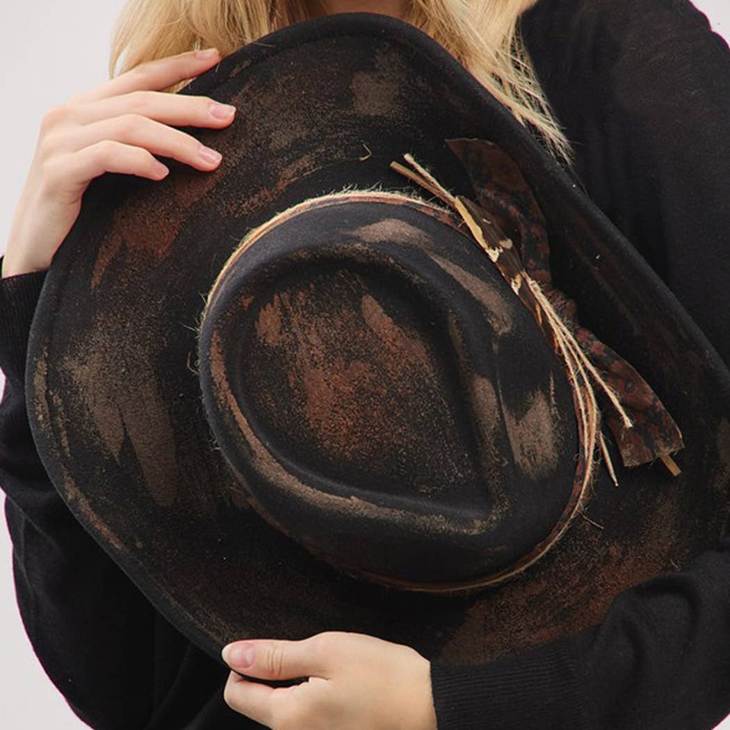 Vintage Versatile Shapeable Cowgirl & Fedora Hat With Feath: BK