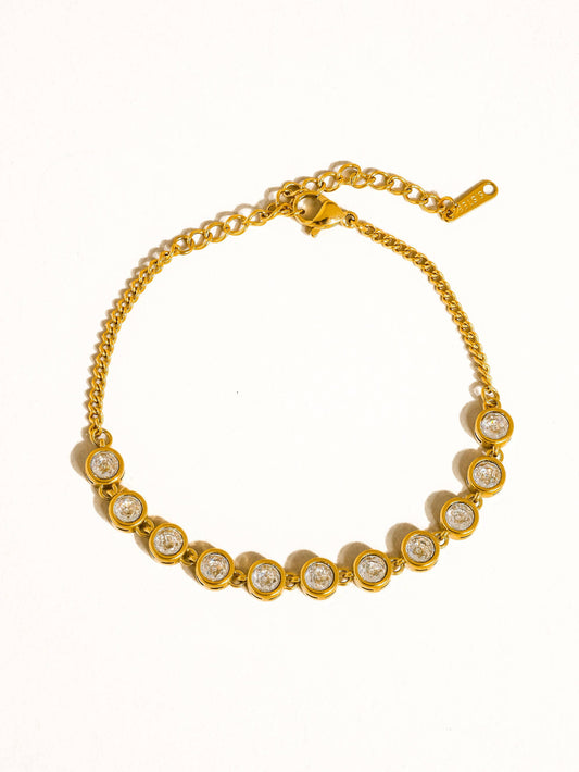 Ambrosia 18K Gold Non-Tarnish Rhinestone Chain Bracelet: Yellow Gold