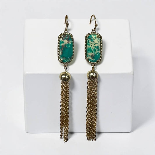 2.75” green jasper Earring with gold tassel