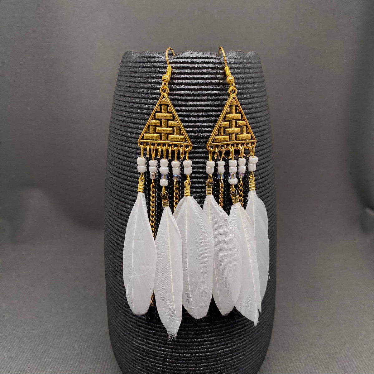 Multi-style White Feather Fringe Dangle Earrings: B