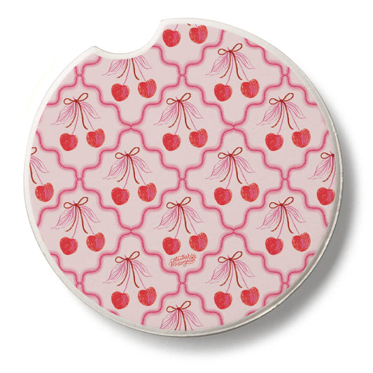 "Sketched Cherries" Single Packaged Stone Car Coaster