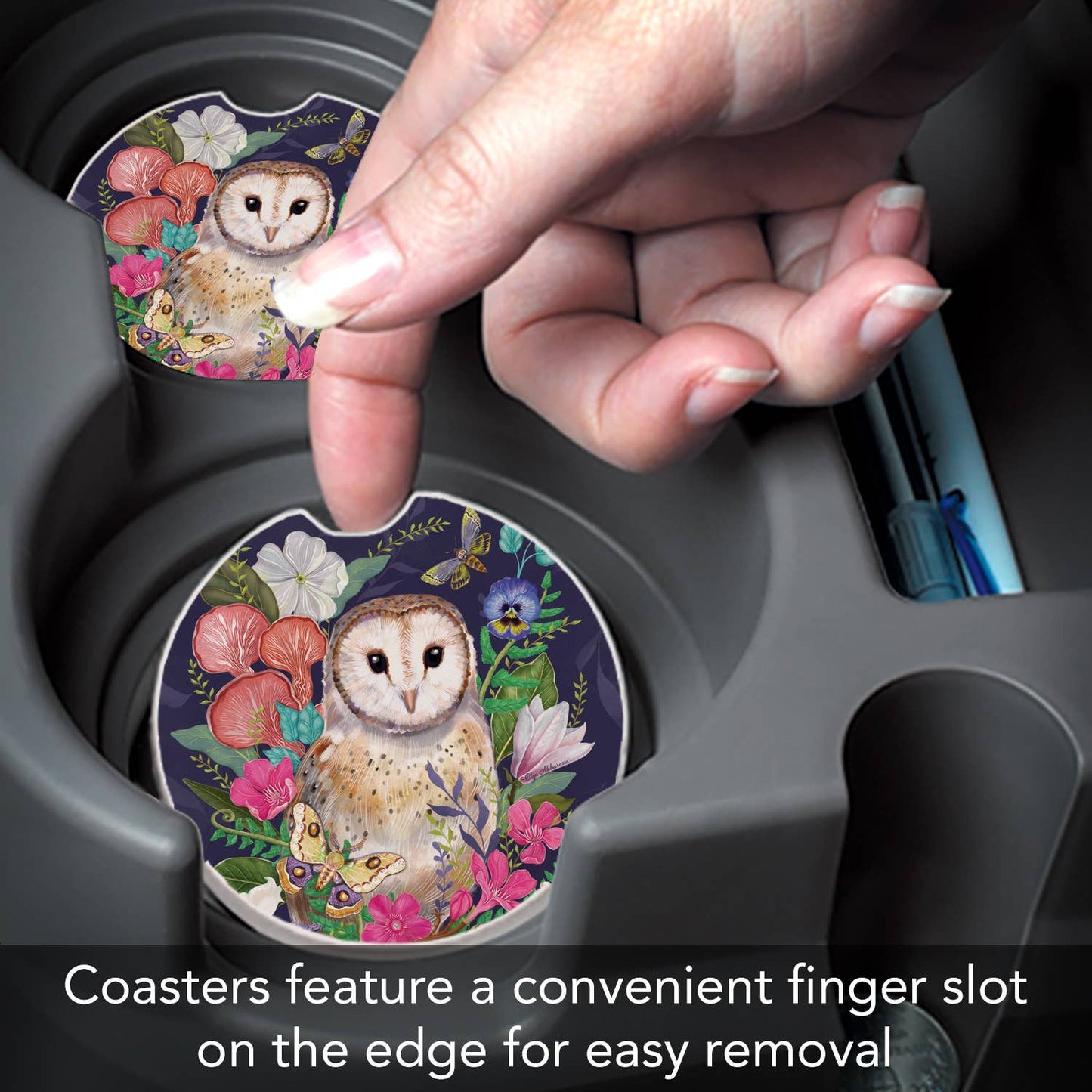 "Barn Owl" Absorbent Stone Car Coaster 1pk